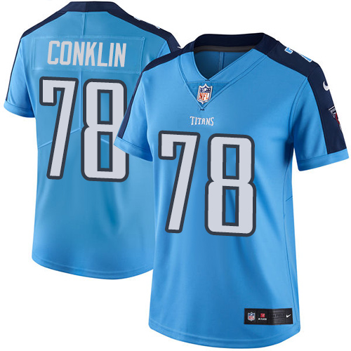Women's Limited Jack Conklin Nike Jersey Light Blue - #78 Rush NFL Tennessee Titans