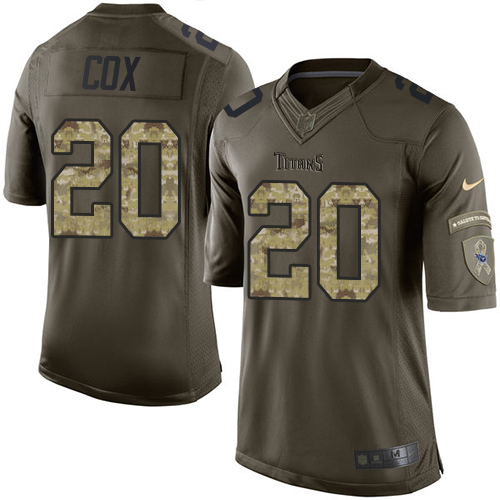 Men's Elite Perrish Cox Nike Jersey Green - #20 Salute to Service NFL Tennessee Titans