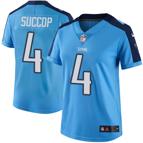 Women's Limited Ryan Succop Nike Jersey Light Blue - #4 Rush NFL Tennessee Titans