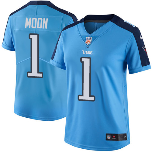 Women's Limited Warren Moon Nike Jersey Light Blue - #1 Rush NFL Tennessee Titans