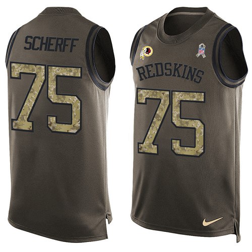 Men's Limited Brandon Scherff Nike Jersey Green - #75 Salute to Service Tank Top NFL Washington Redskins