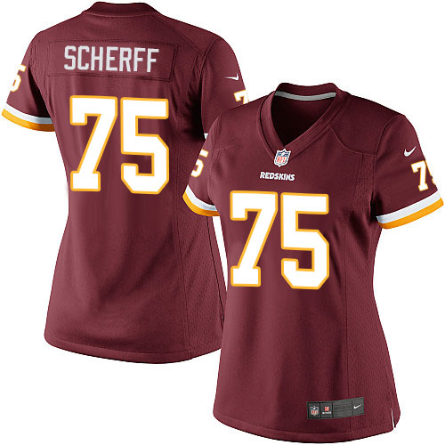 Women's Limited Brandon Scherff Nike Jersey Burgundy Red Home - #75 NFL Washington Redskins