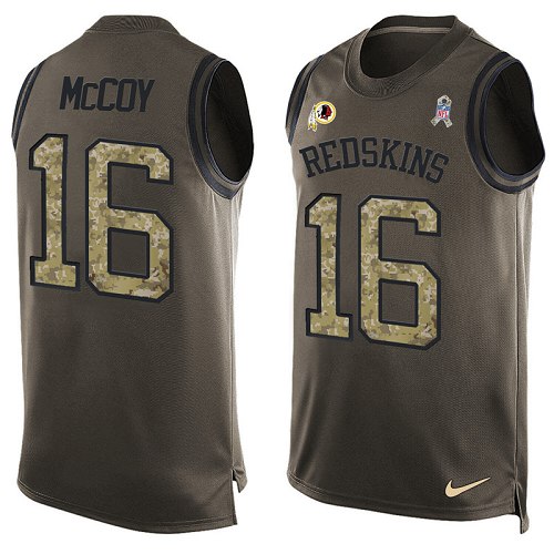 Men's Limited Colt McCoy Nike Jersey Green - #16 Salute to Service Tank Top NFL Washington Redskins