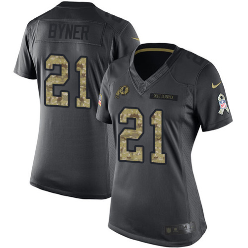 Women's Limited Earnest Byner Nike Jersey Black - #21 2016 Salute to Service NFL Washington Redskins