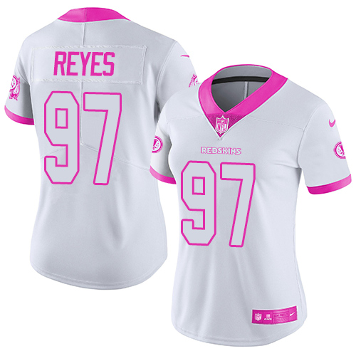 Women's Limited Kendall Reyes Nike Jersey White/Pink - #97 Rush Fashion NFL Washington Redskins
