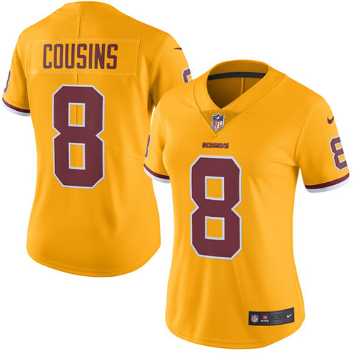 Women's Limited Kirk Cousins Nike Jersey Gold - #8 Rush NFL Washington Redskins