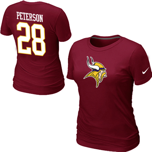 Nike Minnesota Vikings #28 Adrian Peterson Name & Number Women's NFL T-Shirt - Red