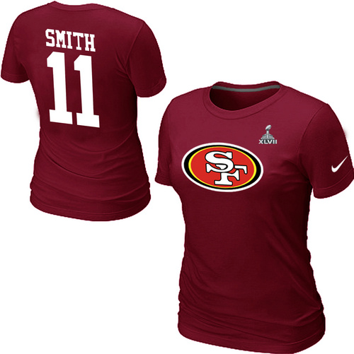 Nike San Francisco 49ers #11 Alex Smith Name & Number Super Bowl XLVII Women's NFL T-Shirt - Red