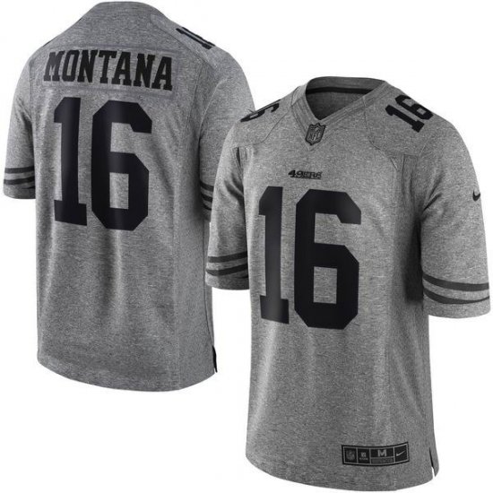 Men's San Francisco 49ers #16 Joe Montana Gray Gridiron Gray Limited Jersey