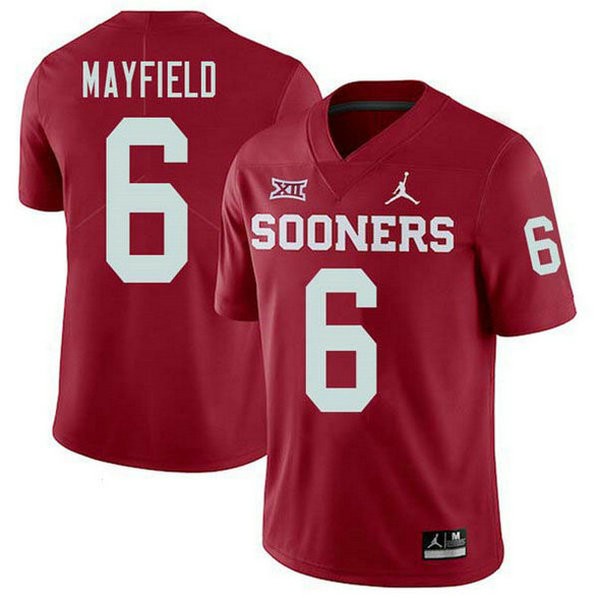 Mens Baker Mayfield Oklahoma Sooners #6 Jordan Brand Game Red College Football Jersey 102