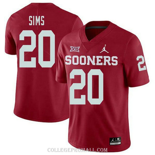 Mens Billy Sims Oklahoma Sooners Jersey #20 Jordan Brand Game Red College Football Jersey