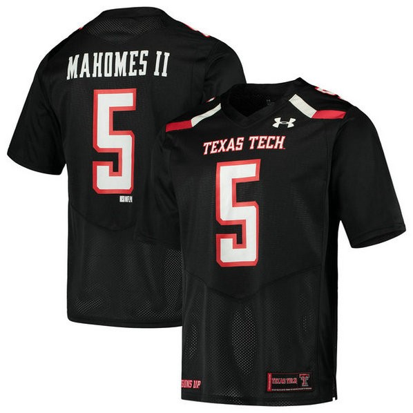 Mens Patrick Mahomes Texas Tech Red Raiders #5 Authentic Black Colleage Football Jersey 102