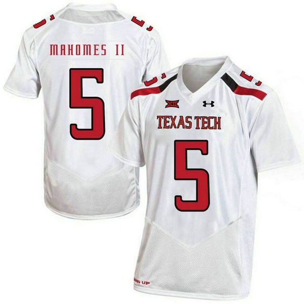 Womens Patrick Mahomes Texas Tech Red Raiders #5 Authentic White Colleage Football Jersey 102